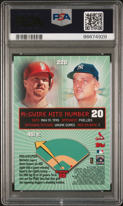Graded 1999 Topps Mark McGwire #220 Home Run #20 Baseball Card PSA 7 Near Mint
