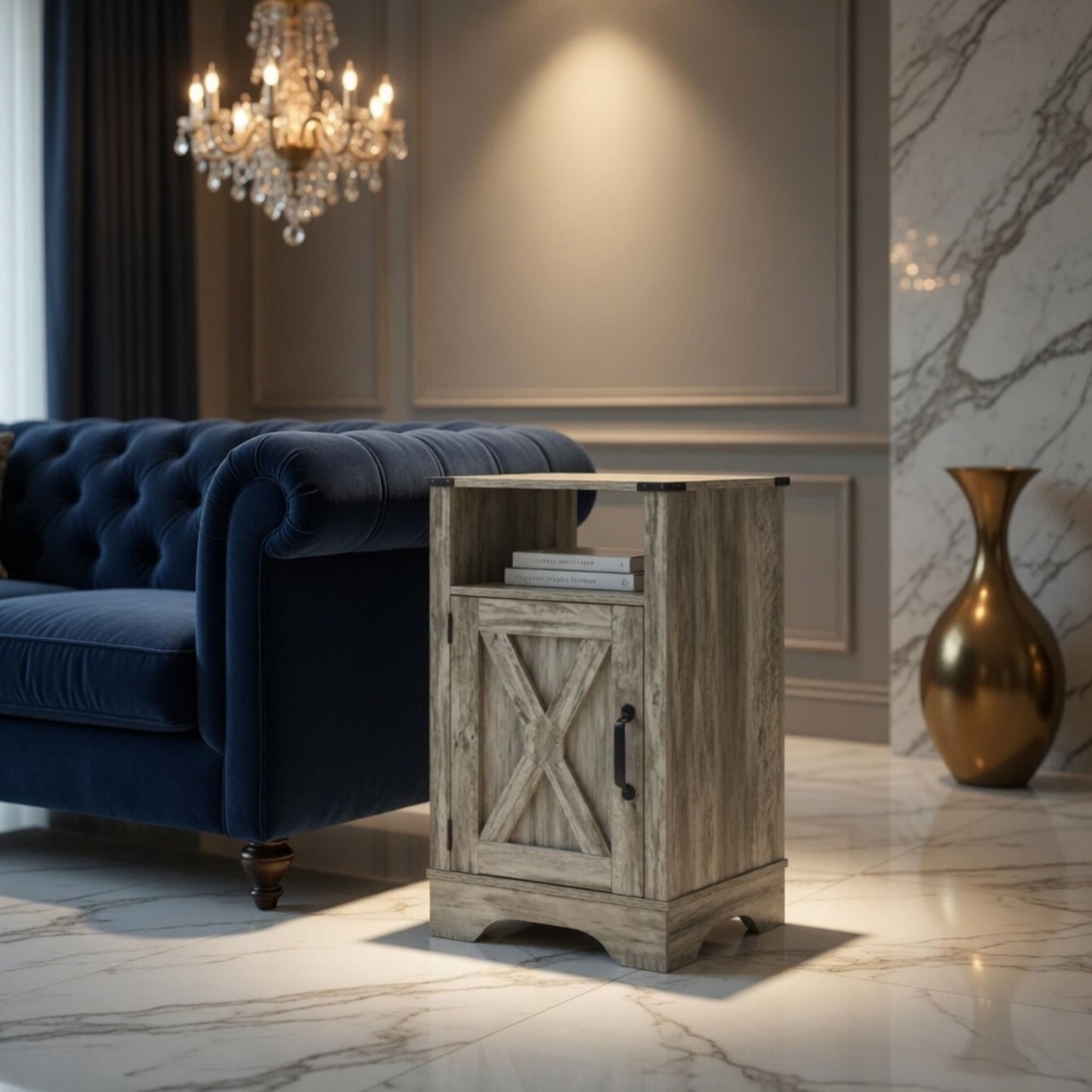 Farmhouse Nightstand, Charging Station & Storage