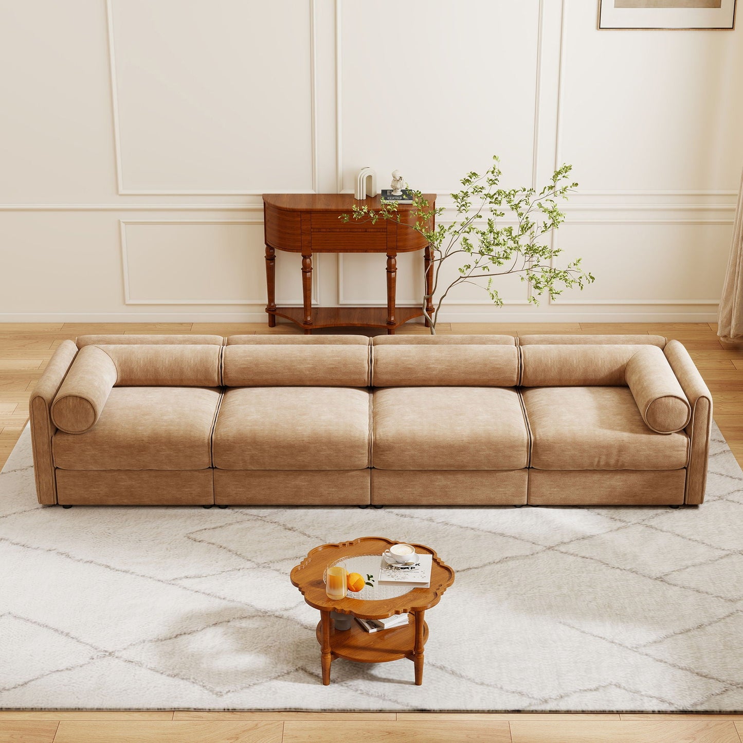 Stylish Sofa With Storage Seat And Cylindrical Backrest