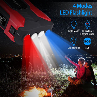 Car Jump Starter Booster 800A Peak 28000mAh 12V Battery Charger (Up to 6.0L Gas or 3.0L Diesel Engine) w/ LCD Screen 4 Modes LED Flashlight