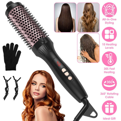 3 In 1 Thermal Brush Hair Curler Brush Hair Curler Straightener with 10 Heating Levels 30S Fast Heating Fit for All Hair Types for Home Travel