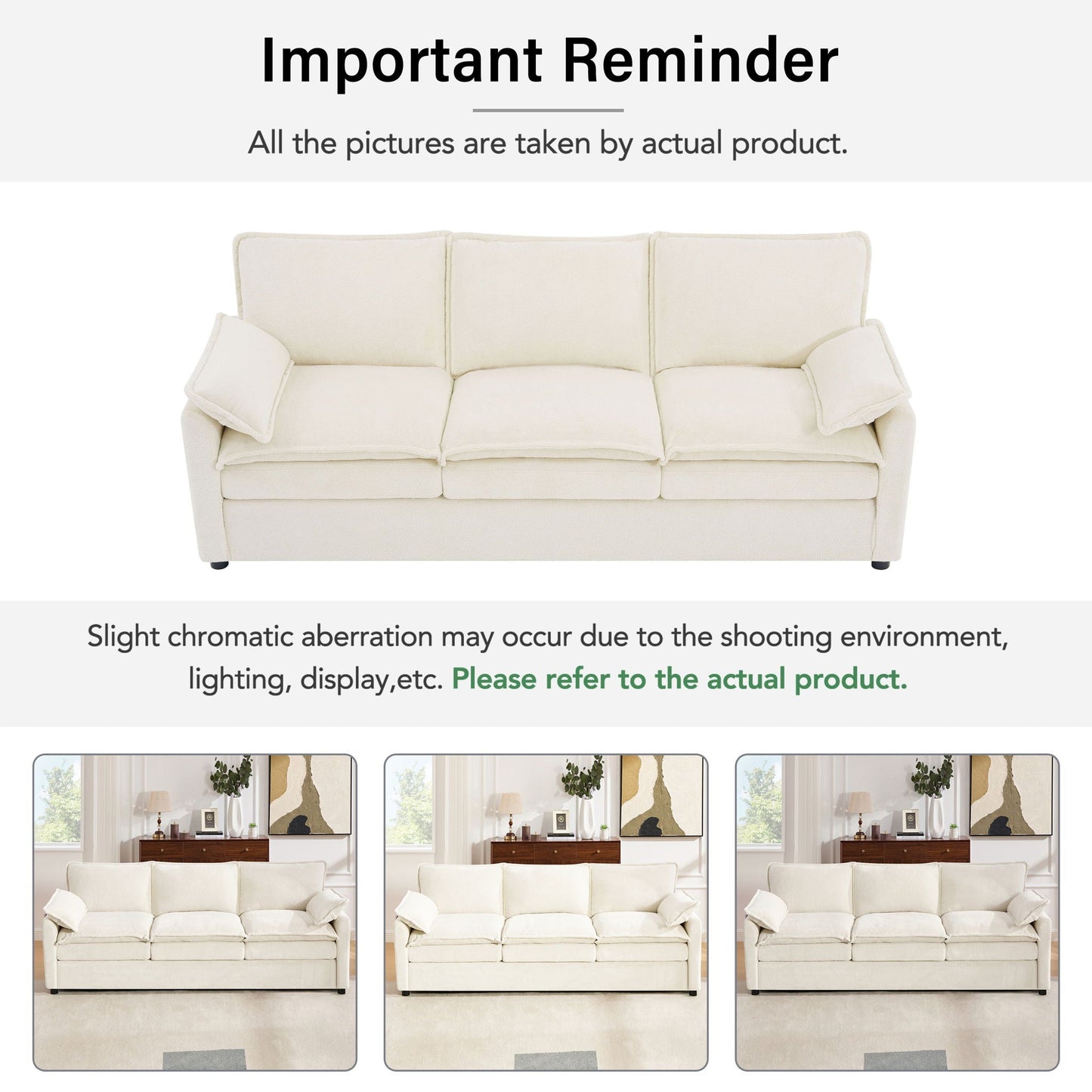 Modern Sofa Set With Double Layer Cushion And Side Storage Pockets