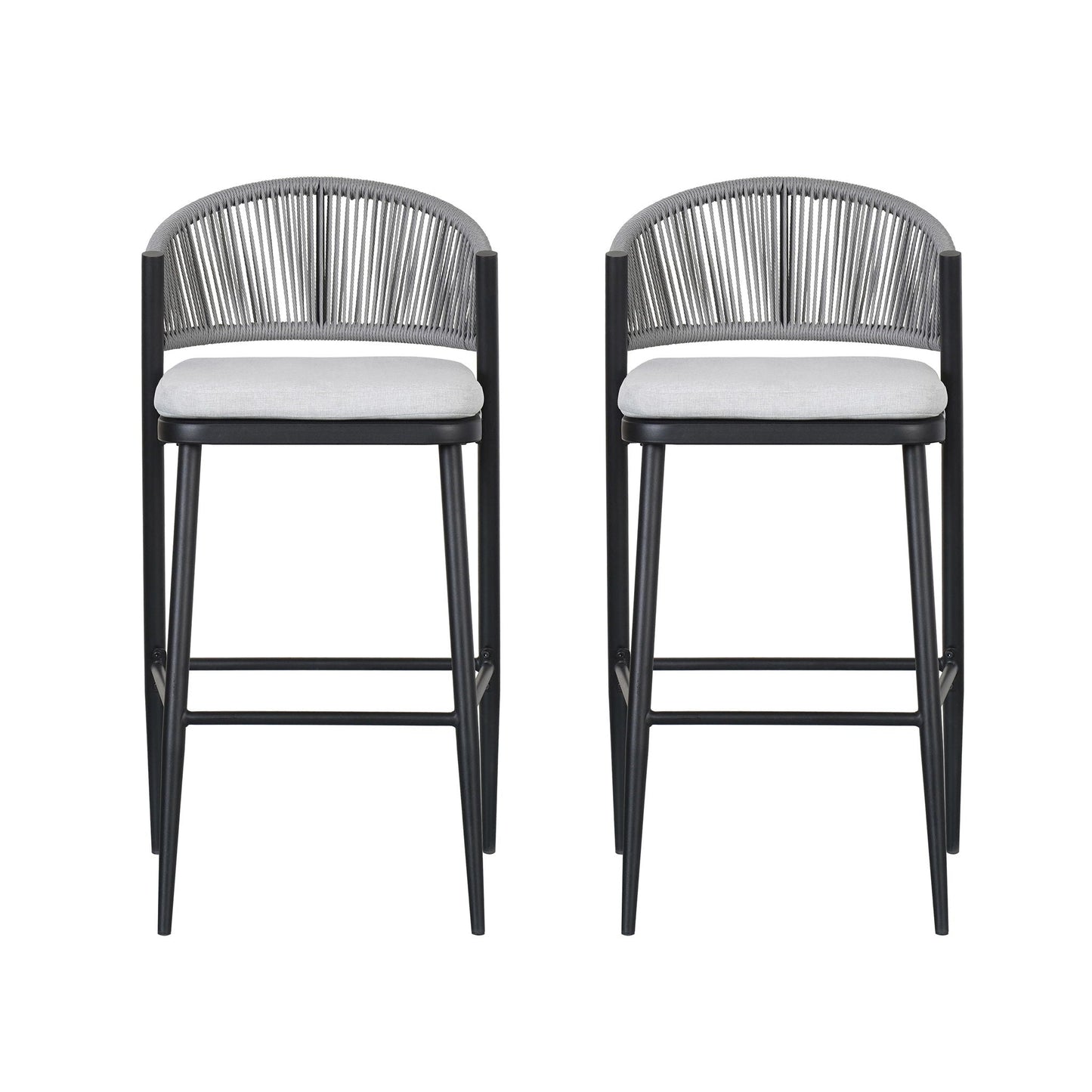 Outdoor Bar Height Metal Frame Counter Stools with Scallop-Shaped Backrest & Water-Resistant Cushions