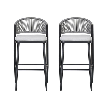 Outdoor Bar Height Metal Frame Counter Stools with Scallop-Shaped Backrest & Water-Resistant Cushions
