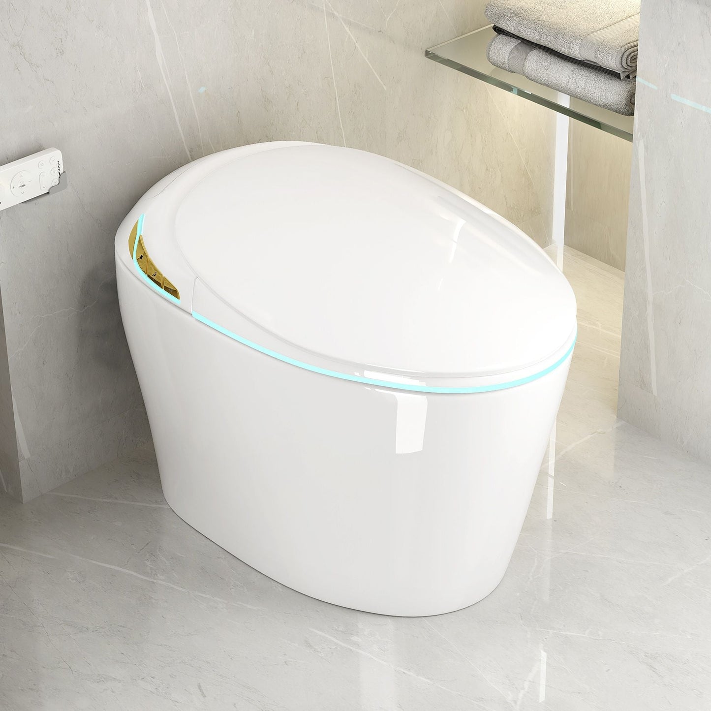 Unique Smart Toile With Built In Bidet, Auto Open / Close Seat, Foot Sensor, LED Display, Night Light, Warm Water & Dryer Ceramic
