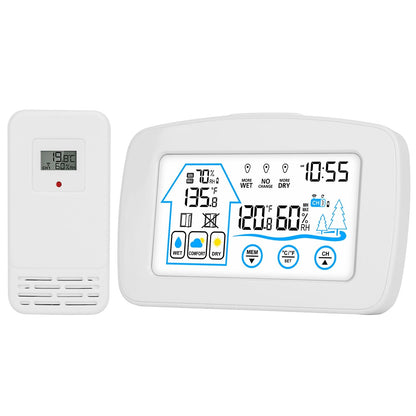 Wireless Weather Station With Clock 196FT Range Indoor Outdoor Thermometer Sensor Temperature and Humidity Monitor Humidity Forecast Battery Powered B