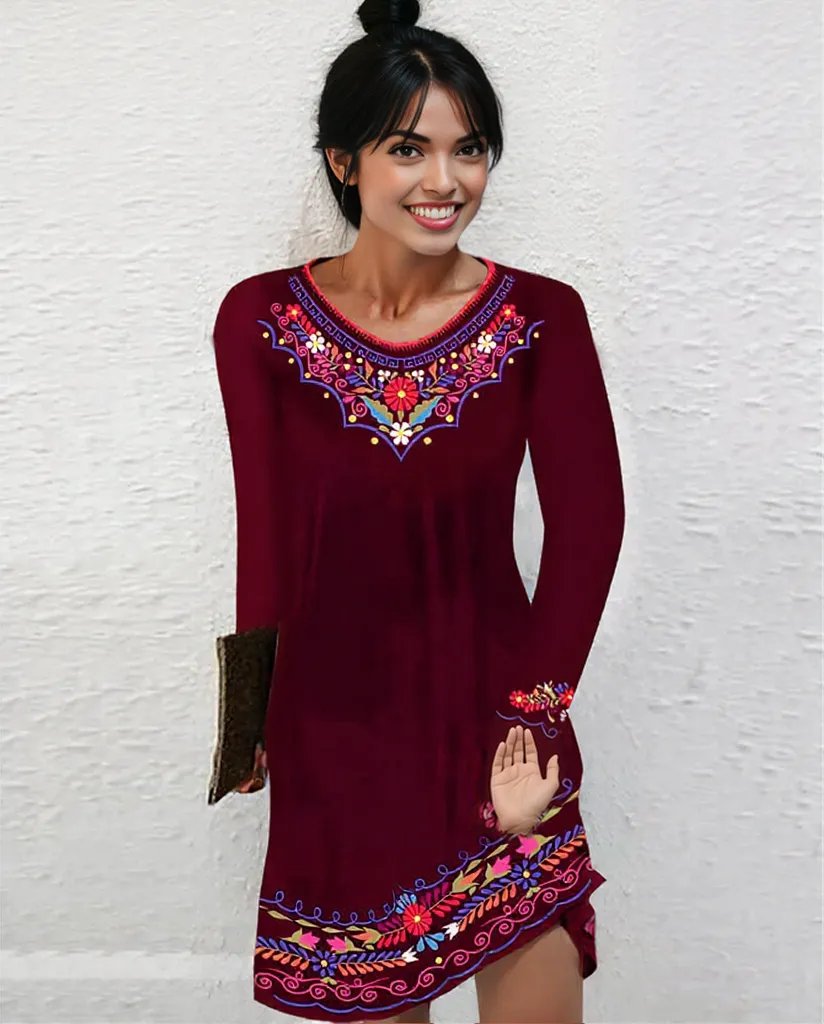 New Sexy Autumn fall Winter exotic  floral design Dress for Women 7 different colors