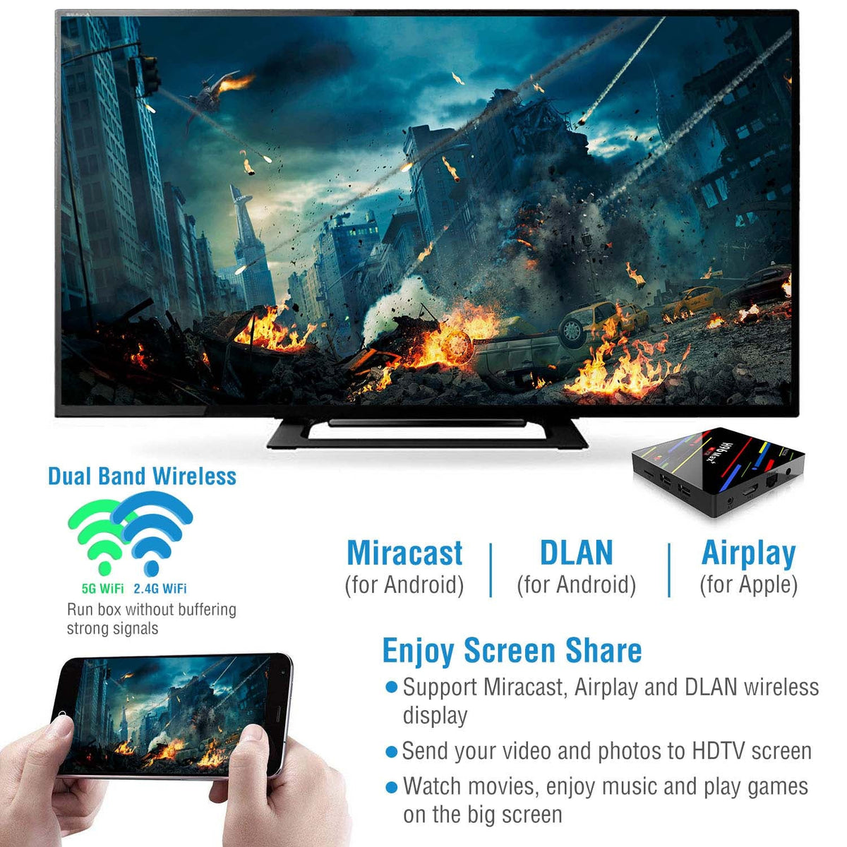 H96 Max+ Android 8.1 TV Box RK3328 Quad Core 4GB / 64GB UHD 4K VP9 H.265 WiFi_x000B__x000B_USB3.0 Smart Streaming Media Player US Plug
