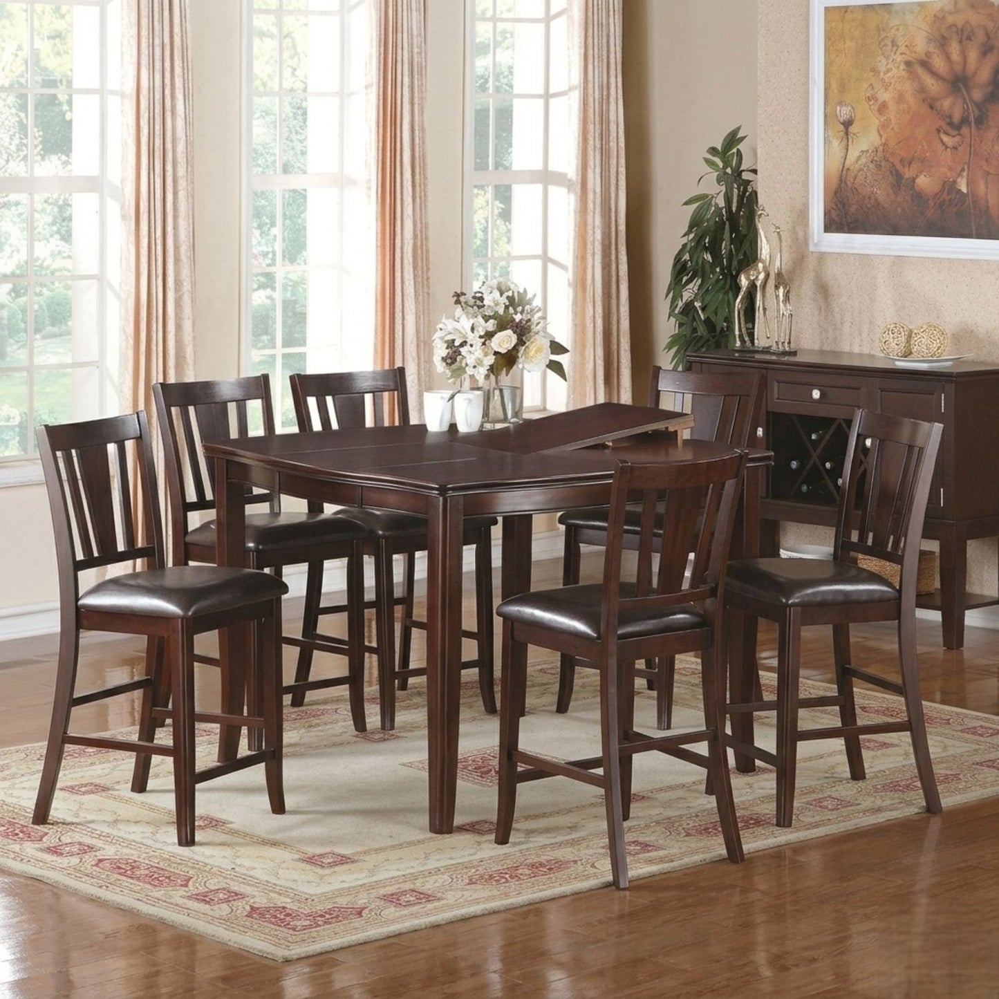 7 Piece Counter Height Dining Set With Butterfly Leaf Table And Chairs - Brown / Espresso