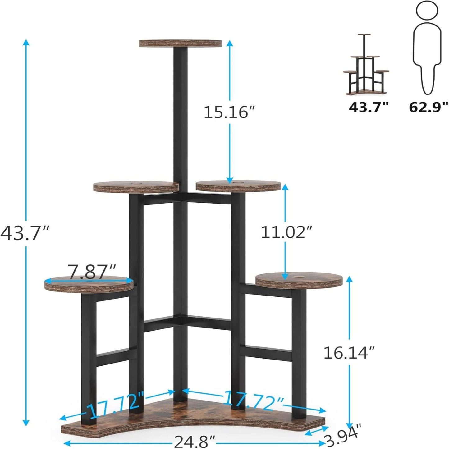 6 Tier Corner Plant Shelf With Frame For Living Room - Rustic Brown