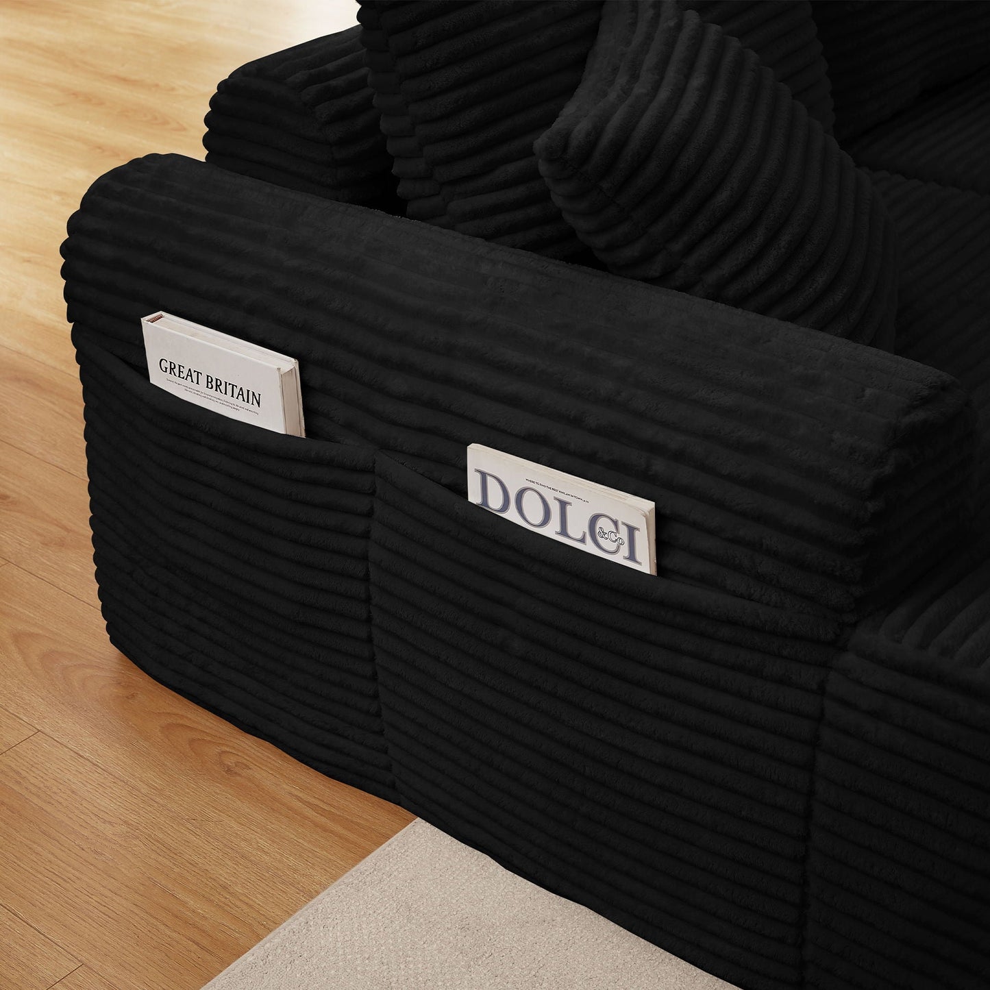 Modular Sectional With Arched Armrests, Includes 3 Back Cushions & 2 Throw Pillows