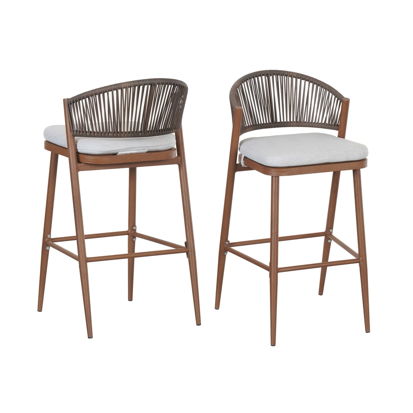 Outdoor Bar Height Metal Frame Counter Stools with Scallop-Shaped Backrest & Water-Resistant Cushions