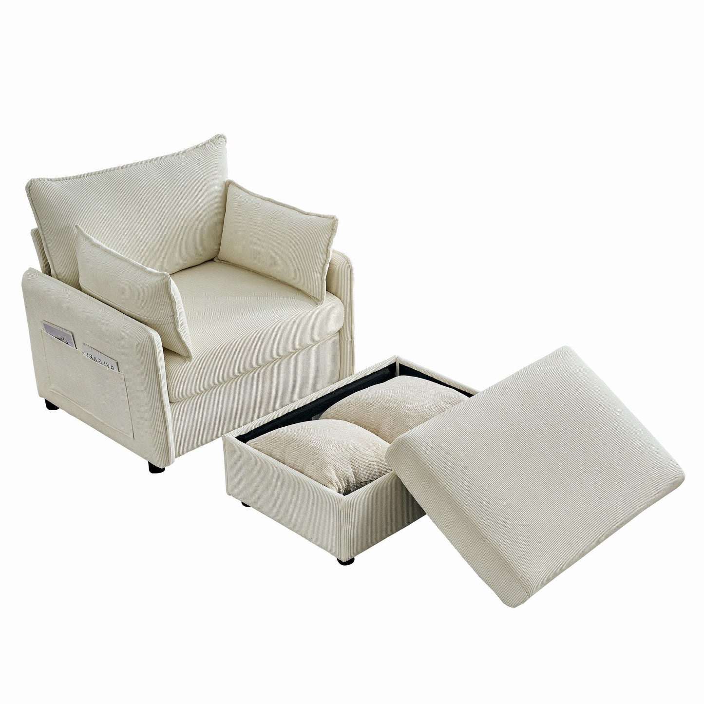 Comfy Oversized Chaise Lounge Chair With Ottoman And Storage