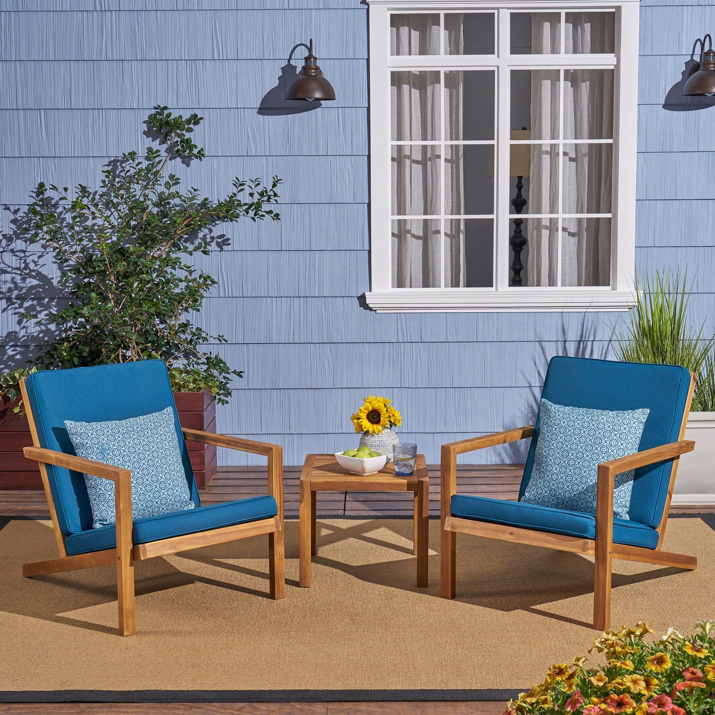 Celestaria 3-Piece Outdoor Chat Set with Adirondack Chairs, Cushions and Side Table