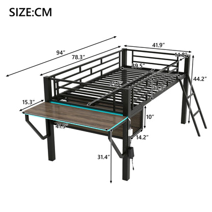 Gaming - Twin Loft Bed With Desk And LED - Black
