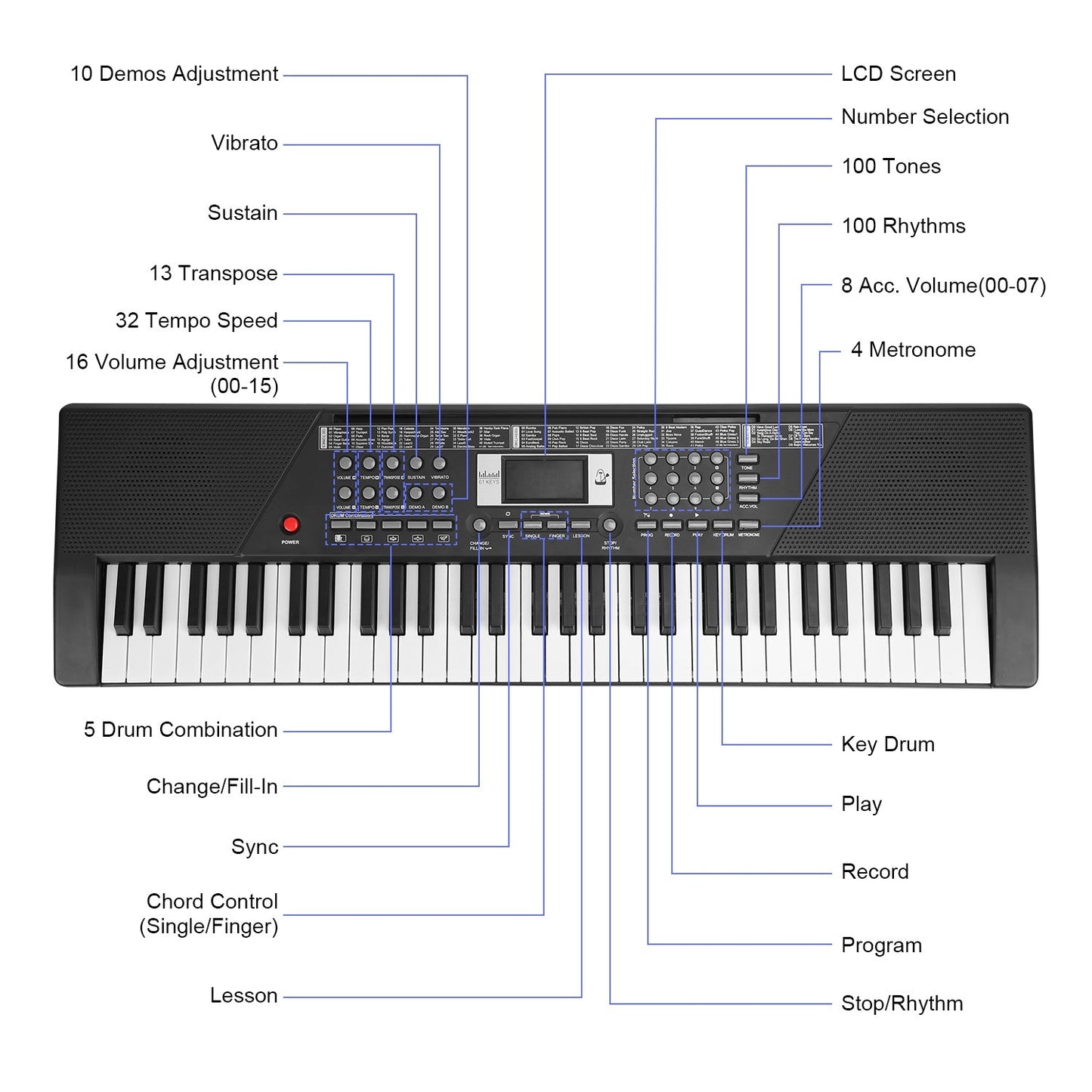 61 Keys Digital Music Keyboard Electric Piano Electronic Musical Instrument Kids Learning Keyboard with Microphone for 3-12 Year Old Kids Girls Boys