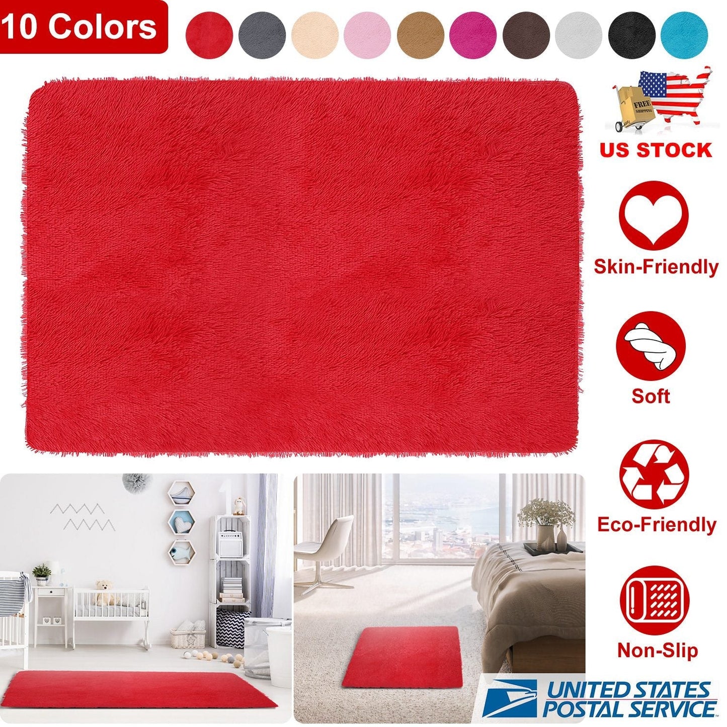 Fluffy Bedroom Rug 4Õ x 2.6Õ Anti-Skid Shaggy Area Rug Decorative Floor Carpet Mat for Nursery Bedroom Living Room