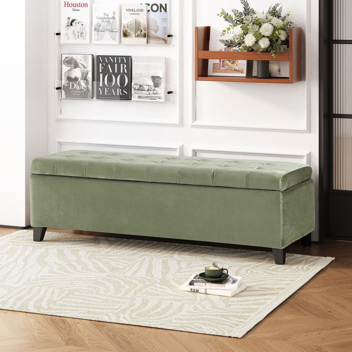 Wendover Elegant Tufted Storage Bench With Lift-Up Top And Birch Wood Legs