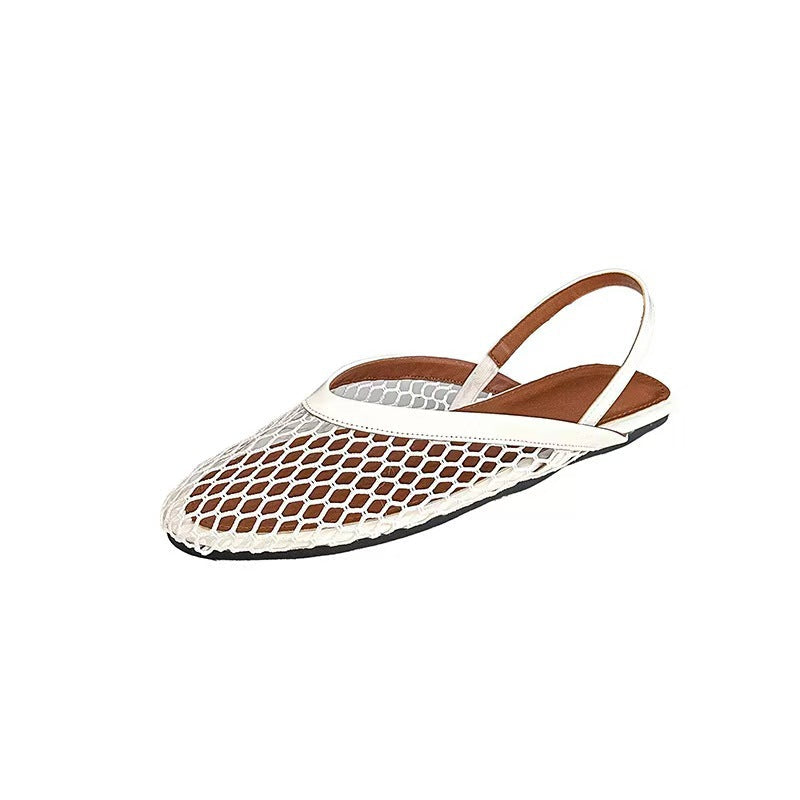 Mesh Hollowed-out Closed-toe Flat Sandals For Women