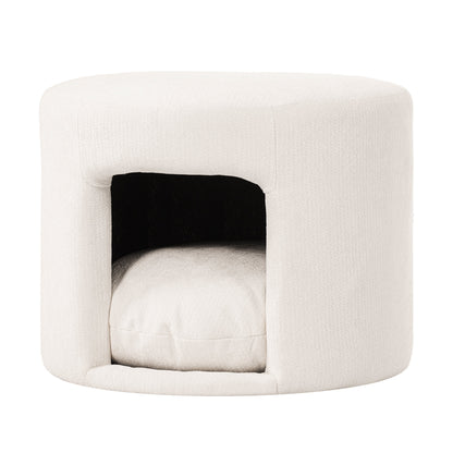 Beige Pet-Friendly Ottoman with Removable Pet Cushion and Hidden Nook