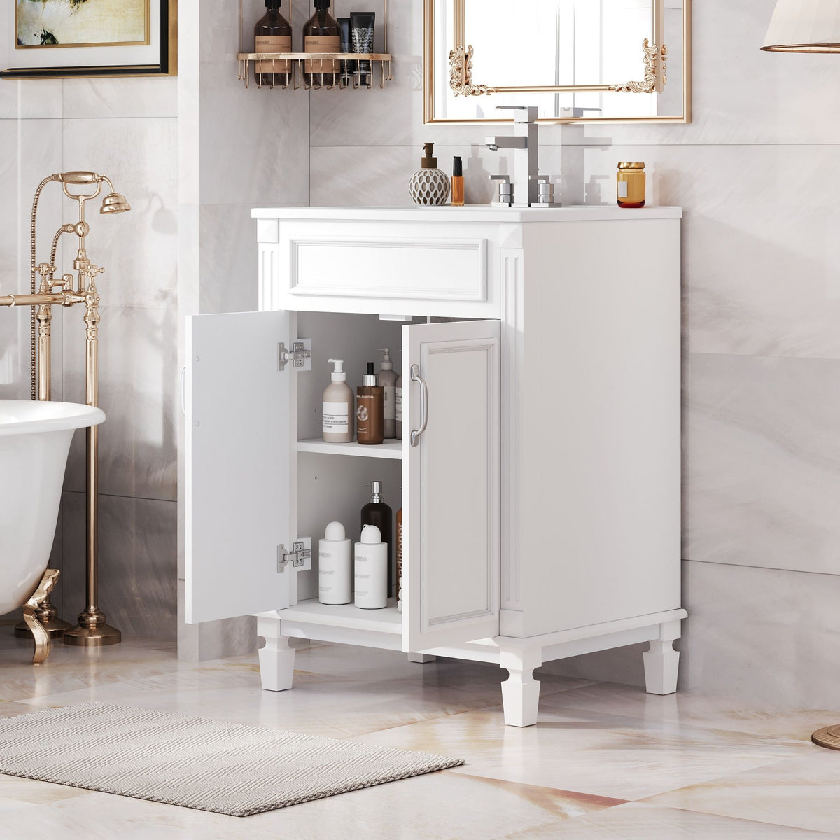 Bathroom Vanity With Top Sink, Cabinet With 2 Soft Closing Doors