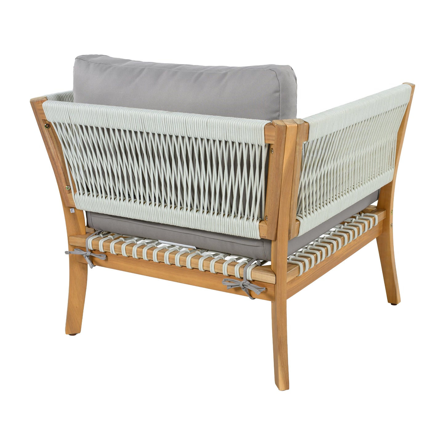 30.3" Outdoor Acacia Wood Patio Chair with Woven Rope Accents