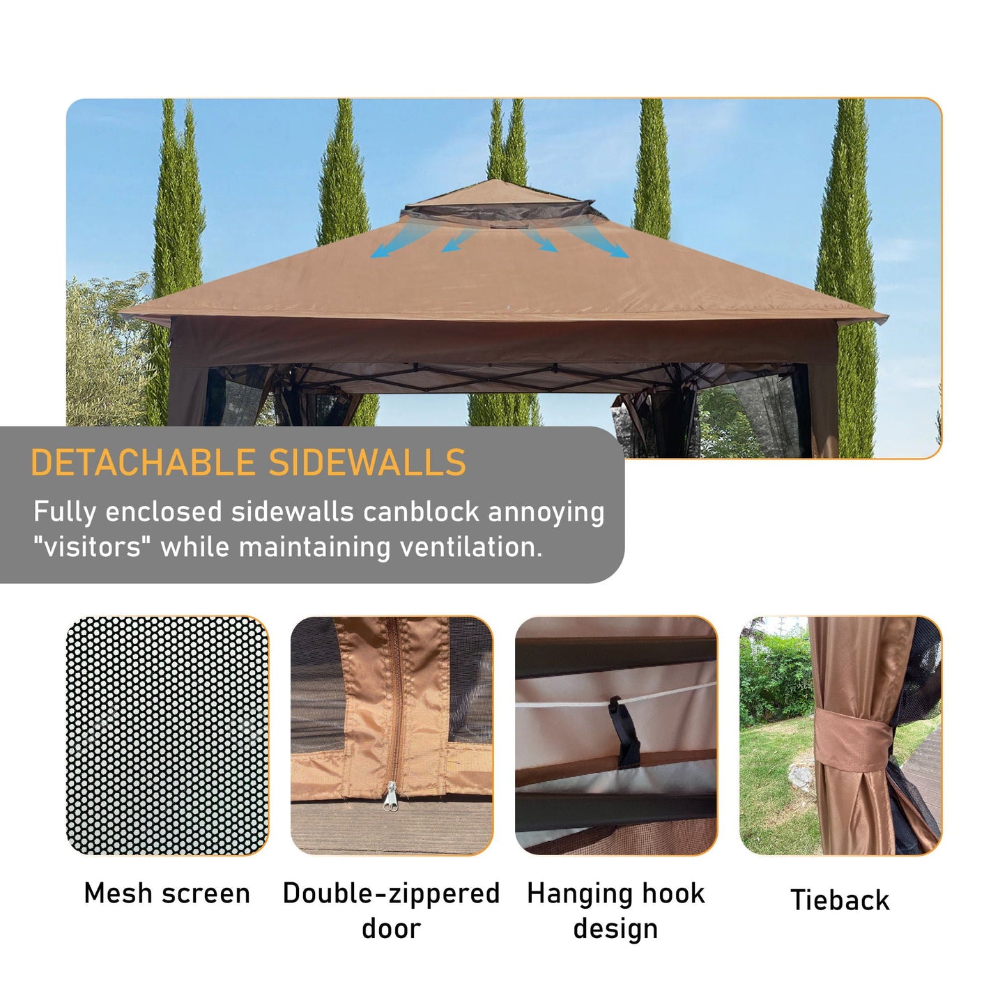 Outdoor Pop Up Gazebo Canopy With 2 Tier Soft Top And Removable Zipper Netting