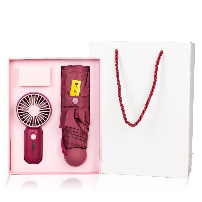 Creative Sunny Rain Small Umbrella Fan Gift Set