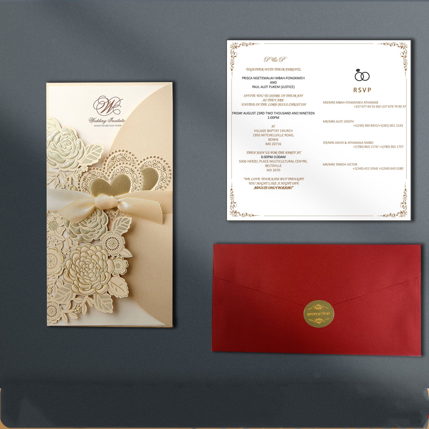 Embossed Vertical Ribbon Wedding Invitation Invitation