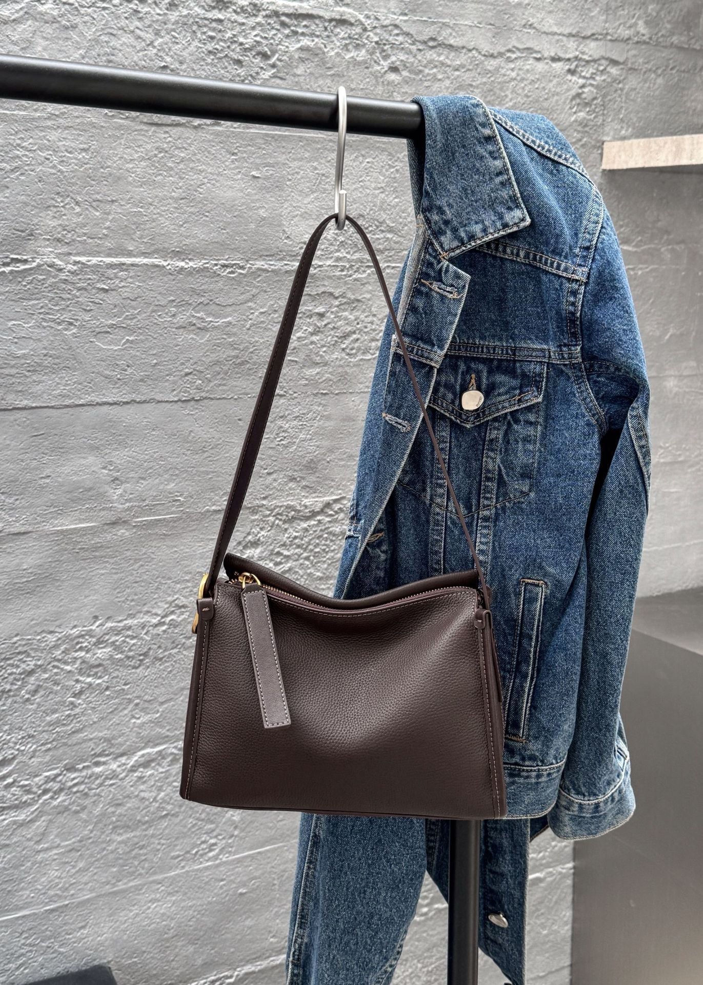 Baidie Leather Women's Bags Cross-Border Customizable First-Layer Cowhide Shoulder Bag Commuter Underarm Bag Large Capacity Crossbody Bag