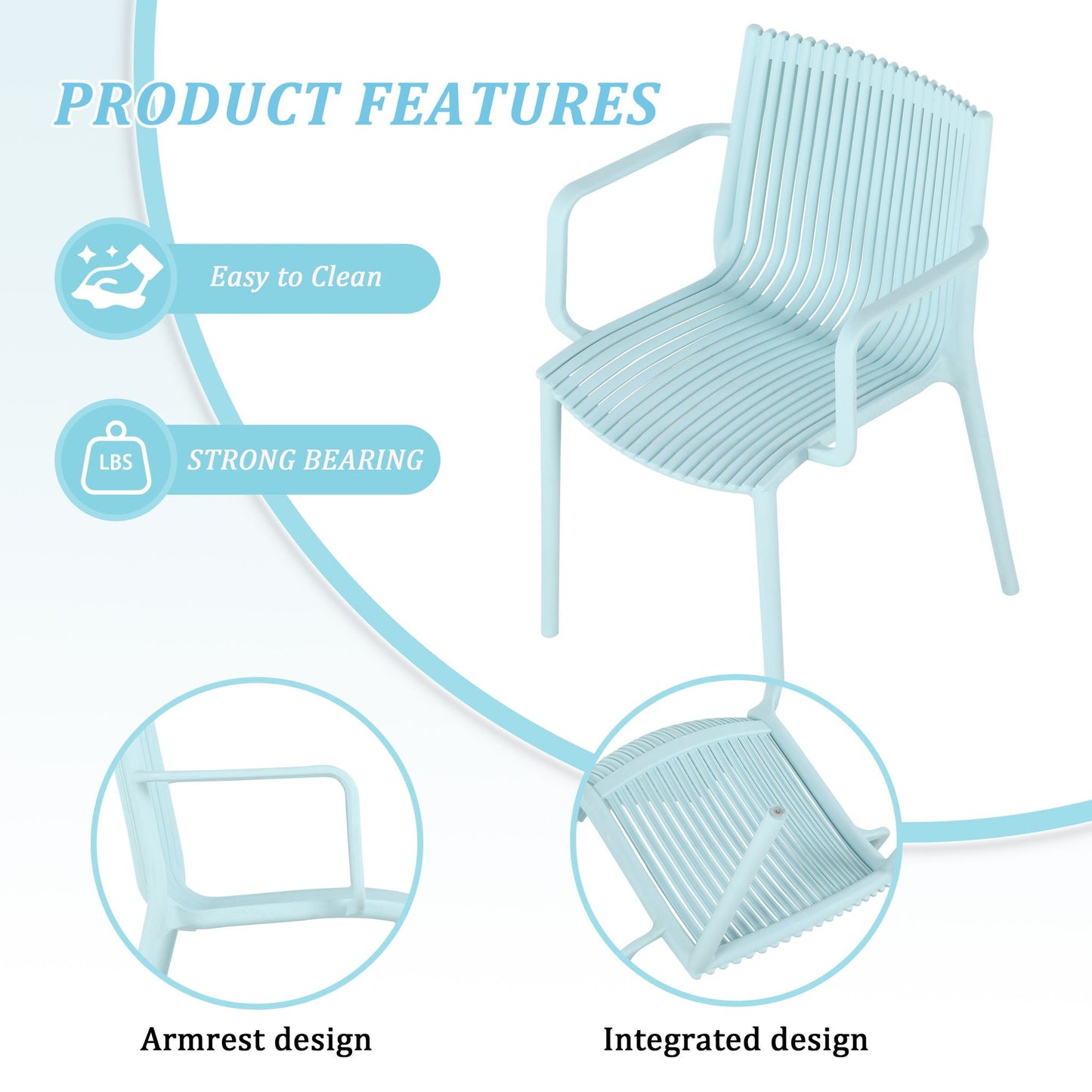4 Modern Stackable Plastic Armchair Matched With Round Table