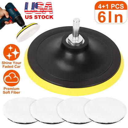 5Pcs 6" Buffing Polishing Pads Car Plush Buffing Waxing Wheels Mop Set with M14 Drill Screw for Car Polisher Drill Adapter