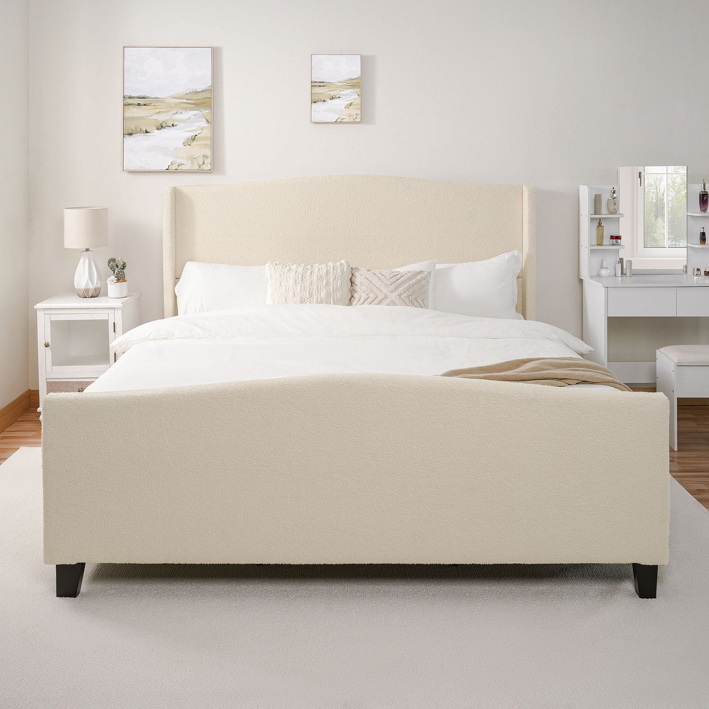 Platform Bed Frame With Tall Headboard And High Footboard