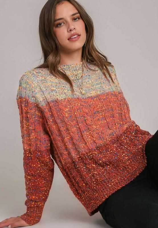 Sweaters Trendsi Cable-Knit Color Block Women's Sweater: Cozy & Stylish Long Sleeve Top