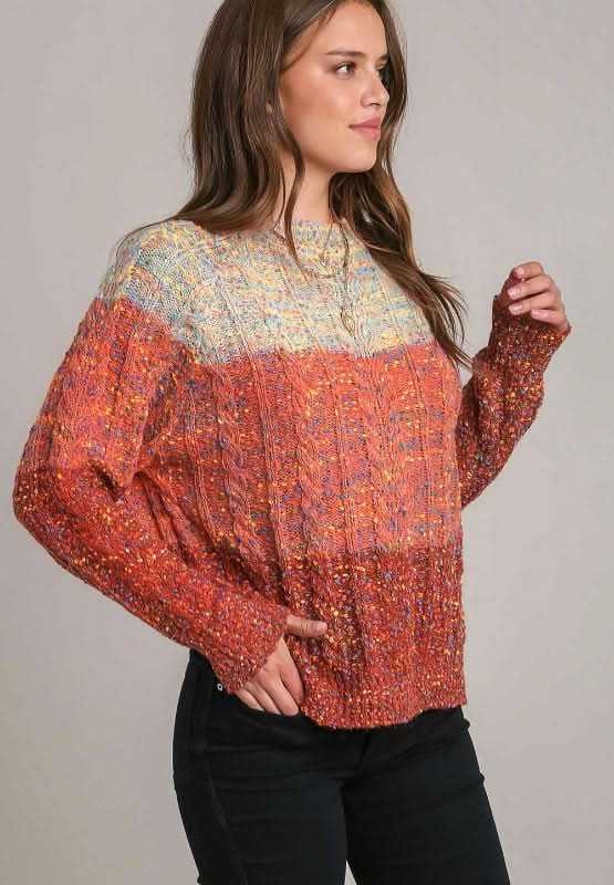 Sweaters Trendsi Cable-Knit Color Block Women's Sweater: Cozy & Stylish Long Sleeve Top