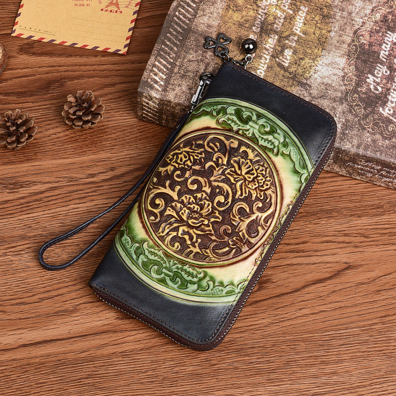 Long Embossed Retro Ethnic-Style Clutch Wallet