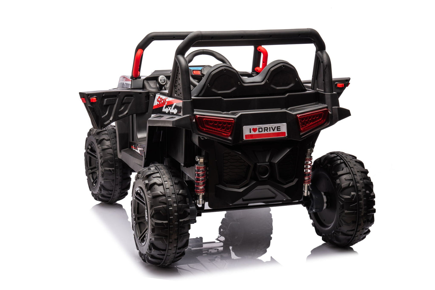 12V7A*1 30W*4 Four-Wheel Drive Seat One Button Start, Forward And Backward, High And Low Speed, Music, Front Light, Power Display, Two Doors Can Open, 2.4G R / C, Seat Belt Four Wheel Absorber