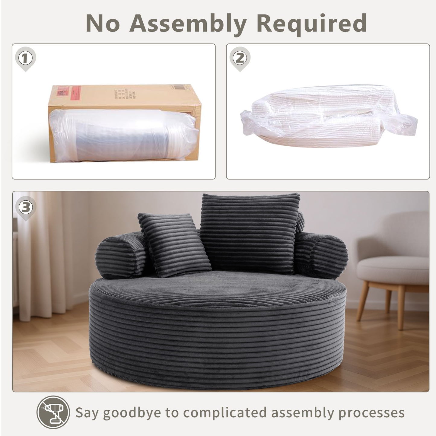 Round Sofa Bed With 3 Pillows For Living Room