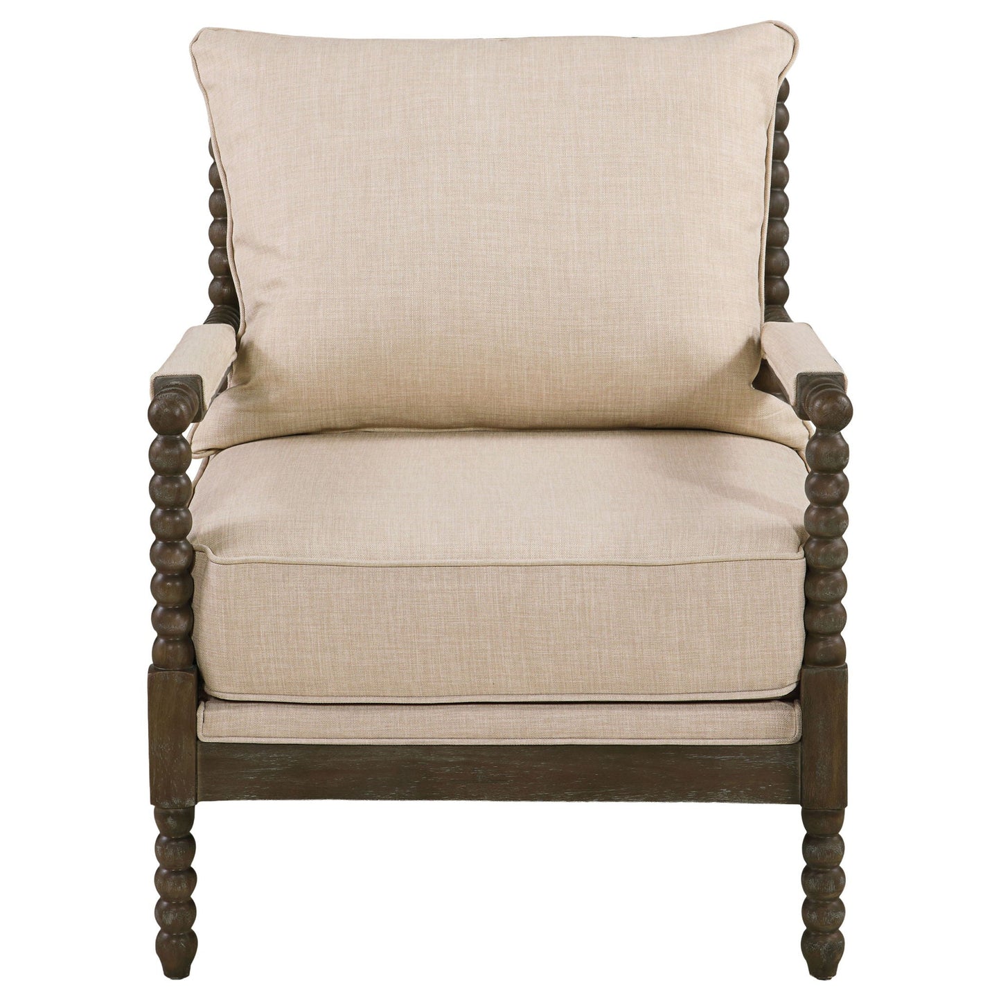 Blanchett Upholstered Bobbin Accent Chair Beige and Distressed Brown
