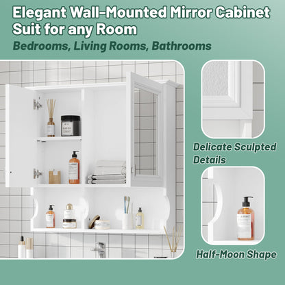 Wall Mounted Mirror Medicine Cabinet, Bathroom Storage With Doors And Open Shelves