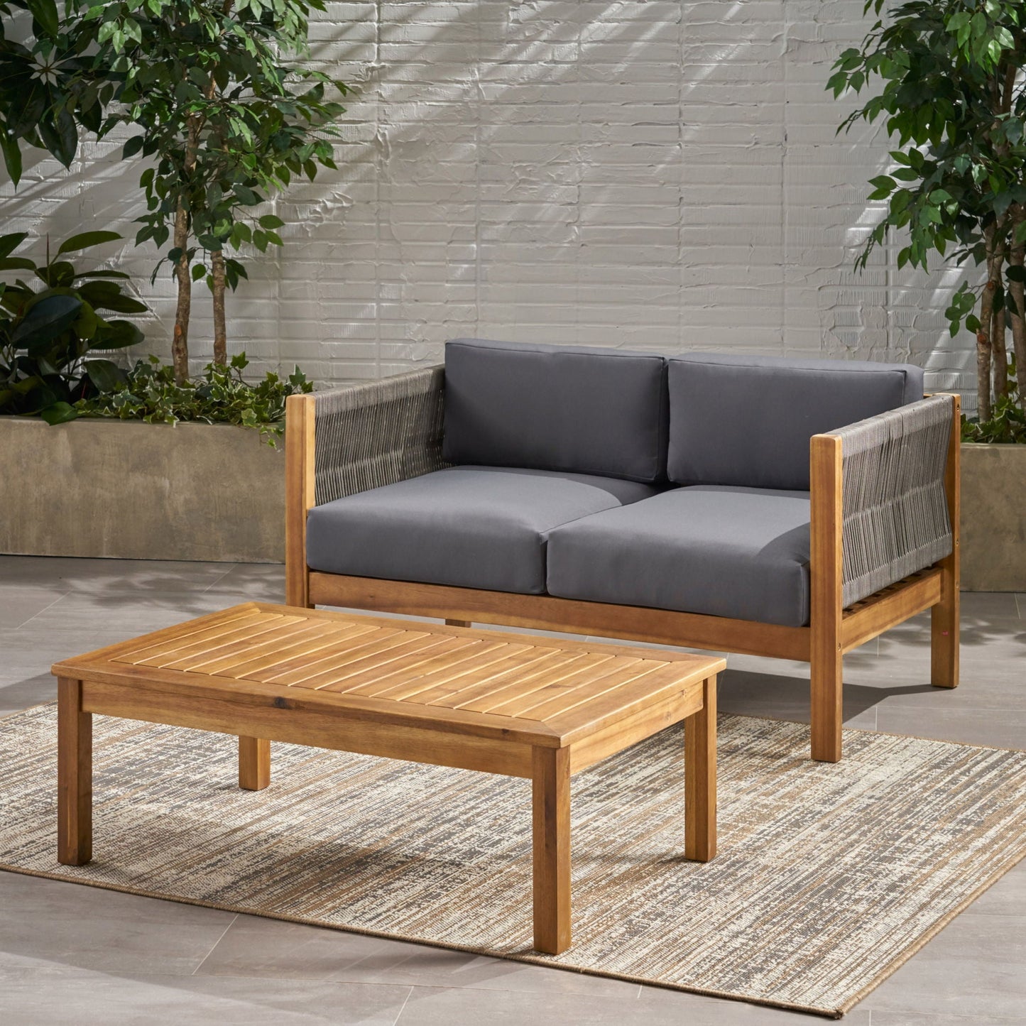 Charlotte Outdoor And Rope 4 Seater Chat Set With Cushions - Teak
