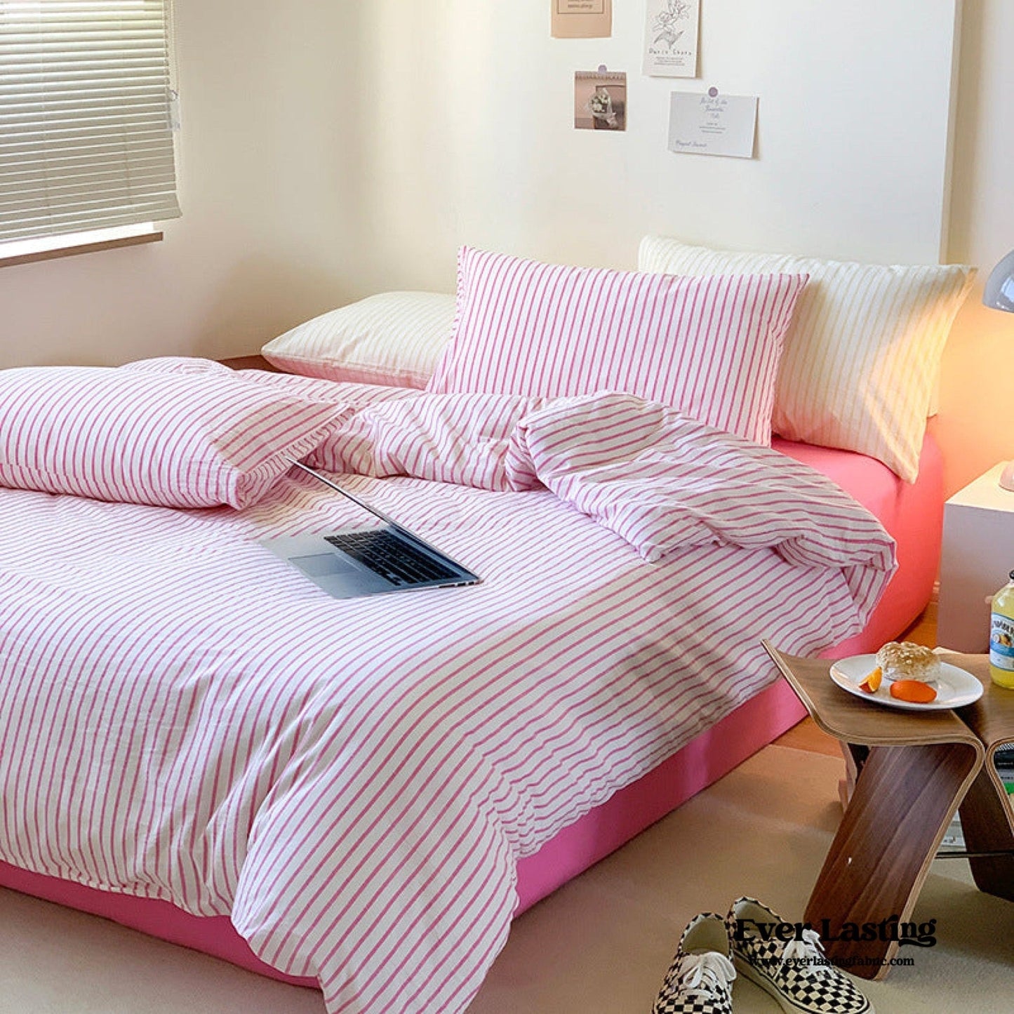 Candy Stripe Washed Cotton Bedding Set / Blue