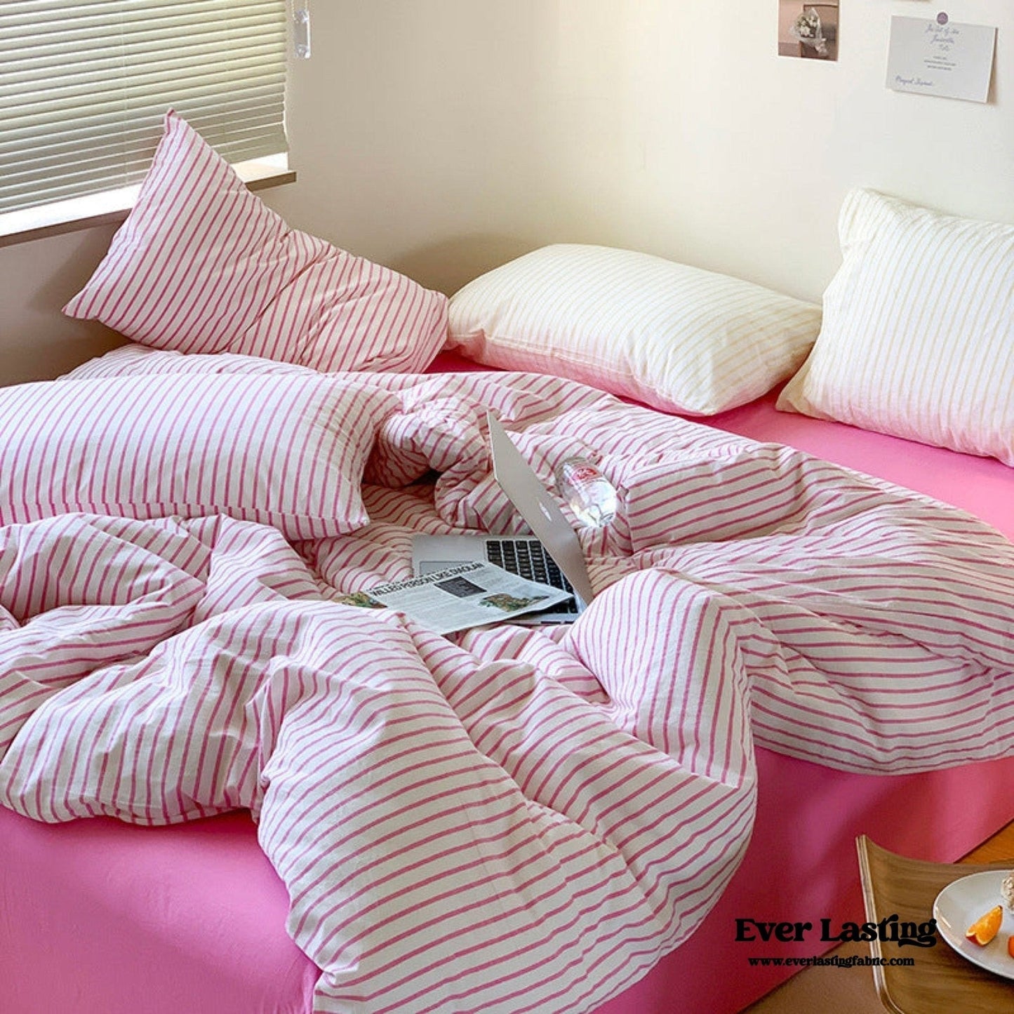 Candy Stripe Washed Cotton Bedding Set / Blue