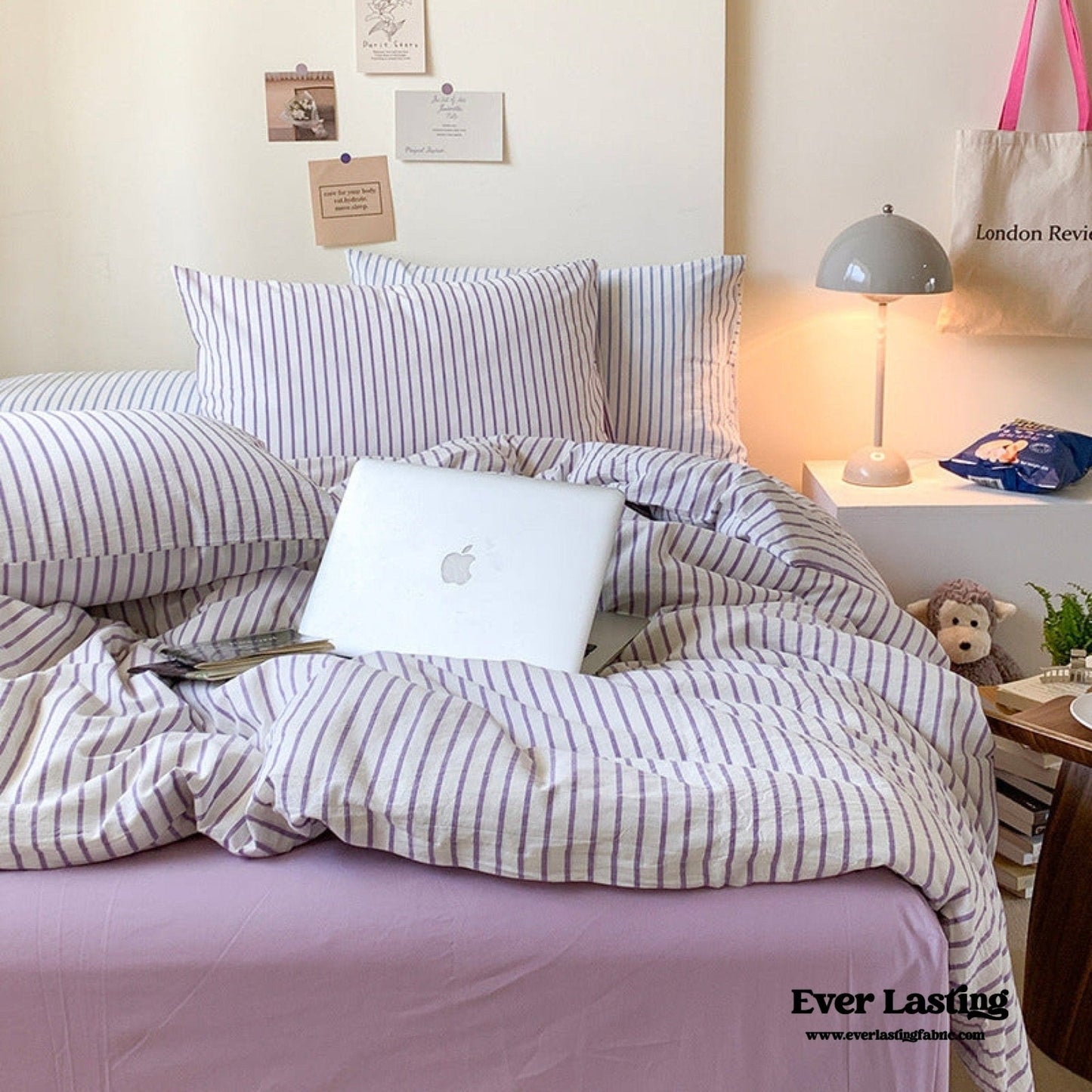 Candy Stripe Washed Cotton Bedding Set / Blue
