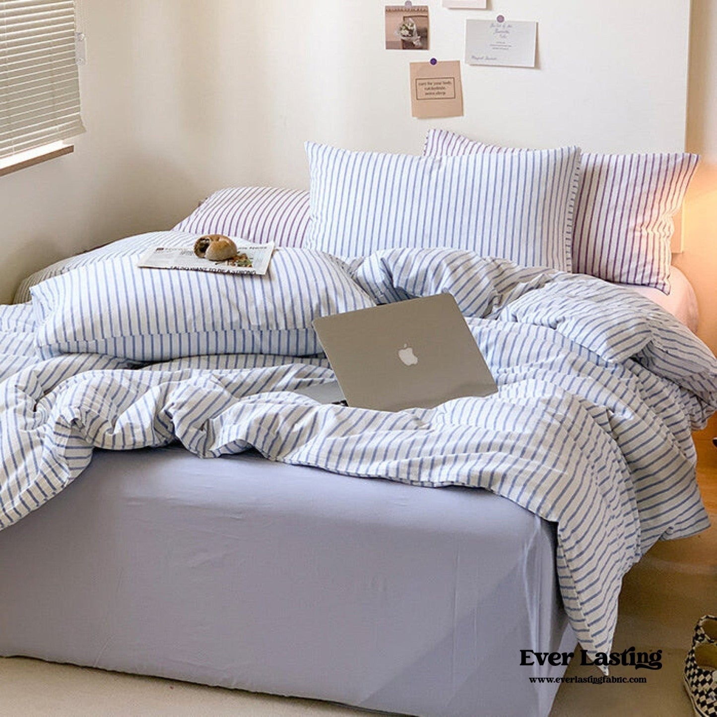 Candy Stripe Washed Cotton Bedding Set / Blue