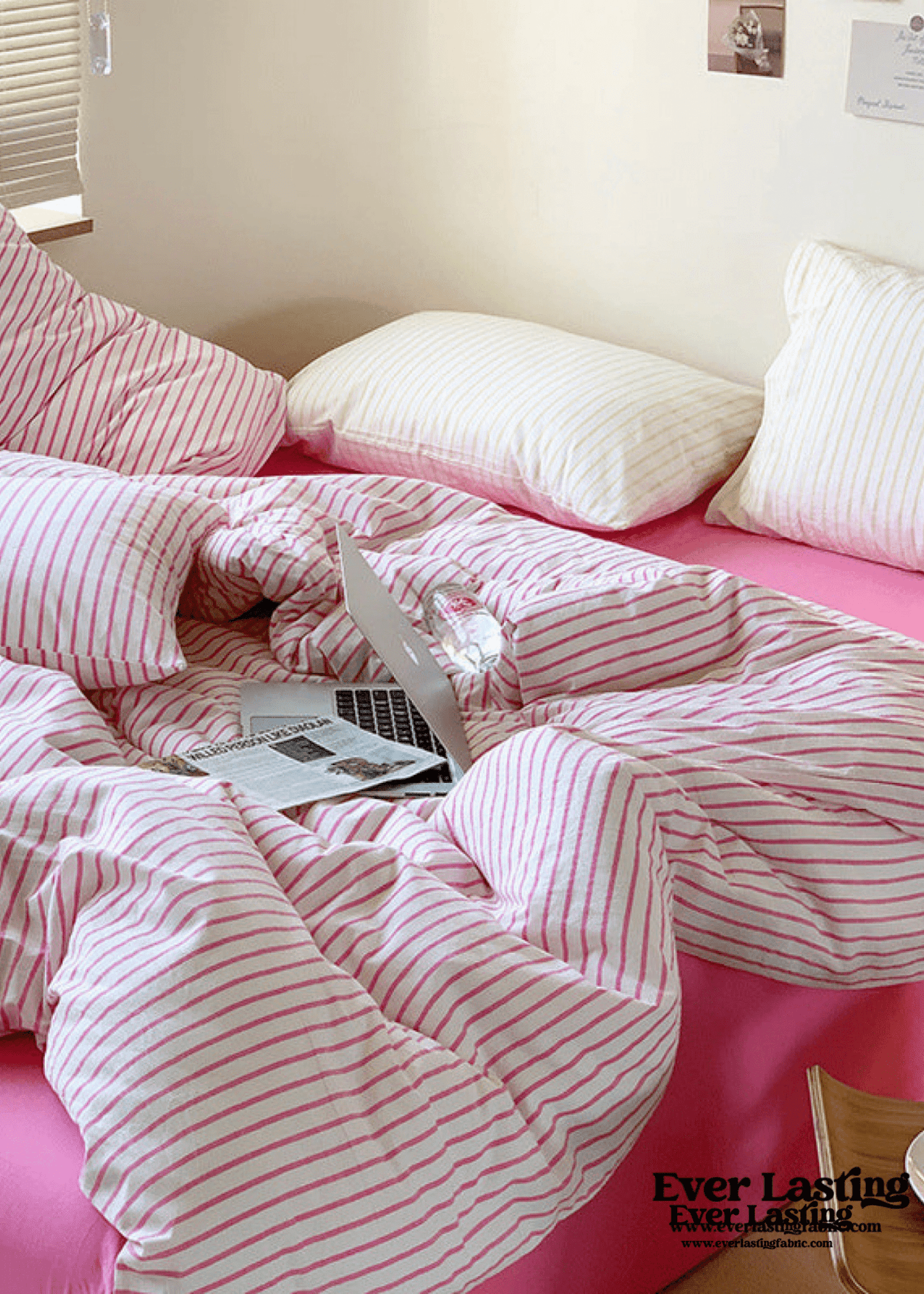 Candy Stripe Washed Cotton Bedding Set / Pink