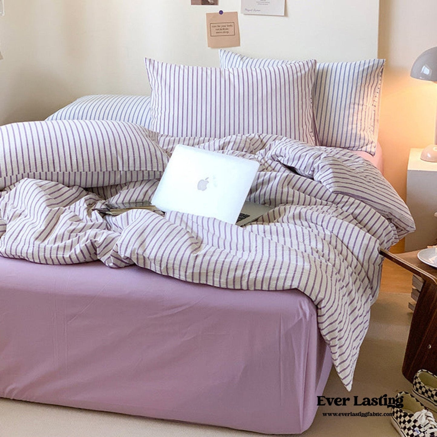 Candy Stripe Washed Cotton Bedding Set / Pink