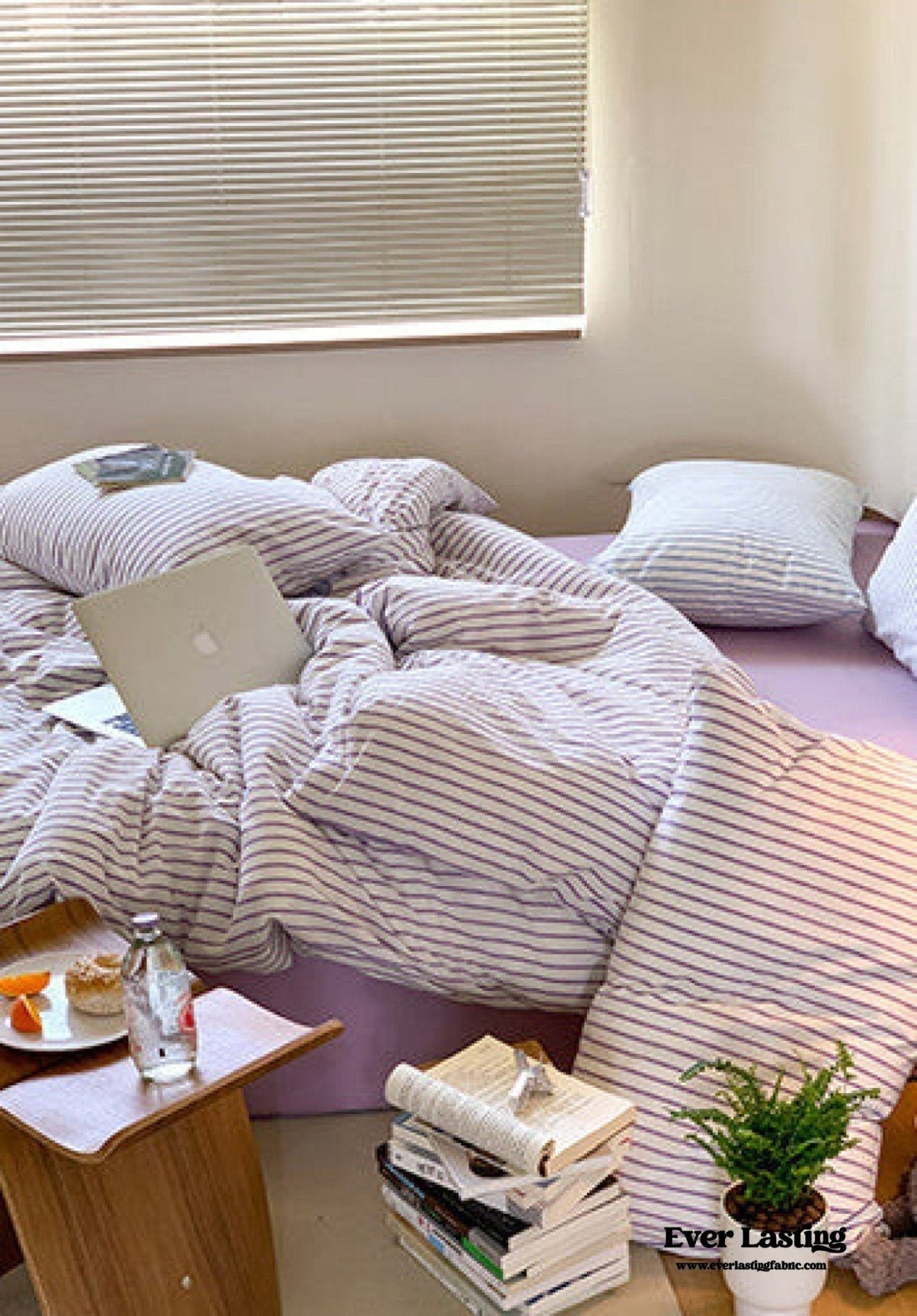 Candy Stripe Washed Cotton Bedding Set / Purple