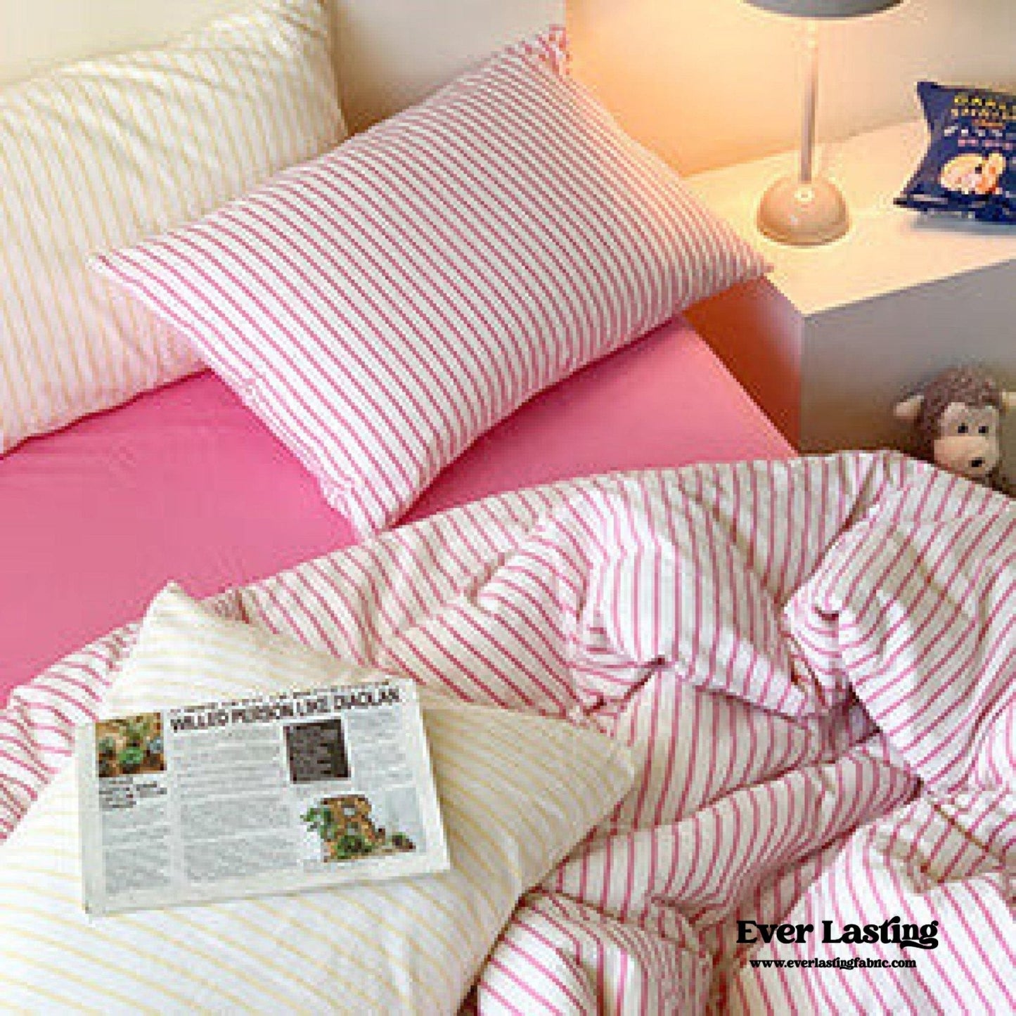 Candy Stripe Washed Cotton Bedding Set / Purple