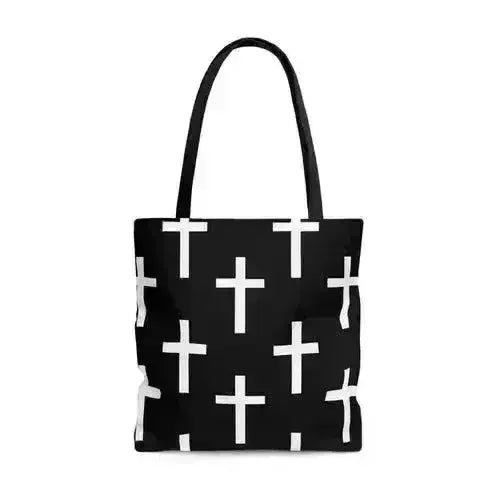 Large Tote Bag Black and White Seamless Cross Pattern